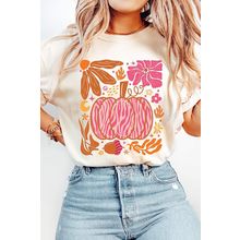 White Floral Pumpkin Printed Crewneck Thanksgiving T Shirt