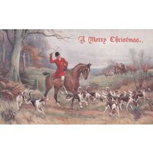 ED 208 HORSE AND HOUNDS . A MERRY CHRISTMAS . PRINTED POSTCARD