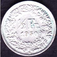1950 B Switzerland 1 Half Franc Silver Coin