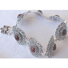 Red agate silver bracelet