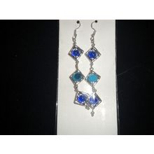 Unique part treated dark & light blue crystal glass dangle sparkly earrings