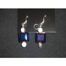 Special one-off ep purple square crystal glass & silvered white drop earrings