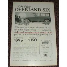 1925 Overland Six Car Ad, Welcomed As a New Advance!!