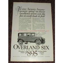 1925 Overland Six Sedan Ad - Beauty, Luxury, Power!!