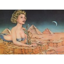 Sexy Lady Radio Presenter In Greek Pyramids Microphone Painting Postcard