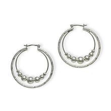 Double Hoops Earrings - Silver Ball - ER-20875S