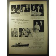 1953 United States Lines Cruise Ad - David Sarnoff, Morton Downey, Frazzr Wilde