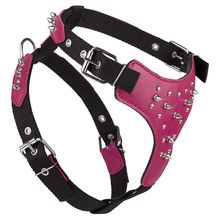 Dog Pet Leather/Nylon Harness With Spikes W 1 3/8" G 27"-32" - Pink