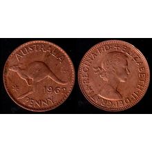 Australia One Penny 1962 Used Coin 1d QE II Kangaroo Y.