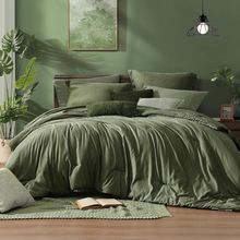 Monbix Queen Comforter Set - 7 Pieces Cationic Dyeing Olive Green Bed in a Bag Q