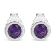 925 Sterling Silver Bezel Set 3.5mm Treated Purple Amethyst Gemstone Solitai...
