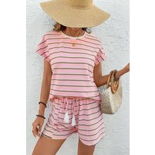 Pink Stripe Wide Short Sleeve Tee and Short Set