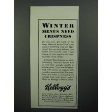 1930 Kellogg's Rice Krispies Ad - Winter Need Crispness