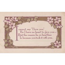 I Love You & Too Heartless To Say It To Your Face Poem Antique Postcard