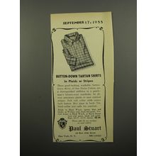 1955 Paul Stuart Shirts Ad - Button-down tartan shirts in plaids or stripes