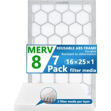 16X25X1 MERV 8 Air Filter,Ac Furnace Air Filter,Reusable ABS Plastic Frame, 7 Pa