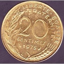 1975 France 20 Centimes Coin
