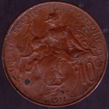 1911 France 10 Centimes Coin