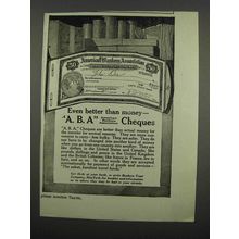 1919 A.B.A. American Bankers Association Cheques Ad