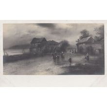 Fox Hunting In Disaster Cloudy Storm Antique Victorian Painting Postcard