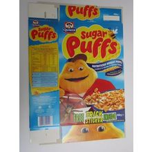 Quaker Sugar Puffs 1999 Cereal Box Trick Sticker 450g Box only