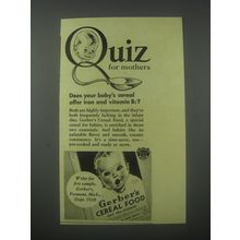 1941 Gerber's Cereal Food Ad - Does your baby's cereal offer iron