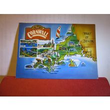 CORNWALL MAP. used postcard by J. Arthur Dixon 1980 pm =