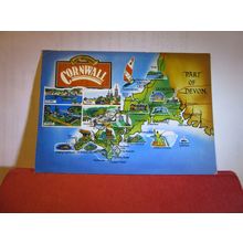 CORNWALL MAP. used postcard by J. Arthur Dixon 1980 pm #