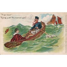 Rocking Rowing Boat Evil Sailor Old Comic Postcard