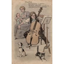 The Rule Of Three Cello Practice Old Comic Postcard