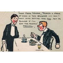 Man Served Dog Sausage Meat in Posh Restaurant Antique Comic Postcard