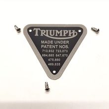 Triumph Twins 500 650 750 Aluminium Timing Cover Patent Plate c/w 3 Rivets E4016