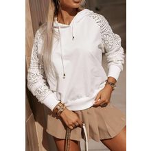 White Lace Patchwork Sleeve Drawstring Hoodie