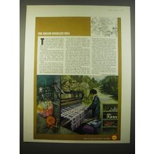 1966 Shell Oil Ad - illustration by Tom Adams - The Welsh woolen mill