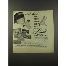 1956 Lindt Chocolate Ad - Don't look.. one taste tells you it's Lindt Swiss