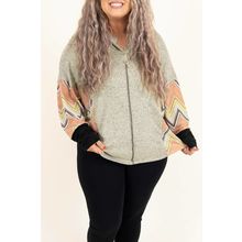Gray Plus Size Chevron Sleeves Top