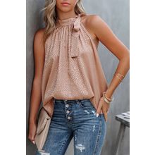 Pink Sleeveless Tie Mock Neck Leopard Tank Top