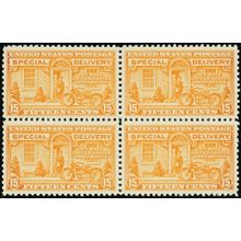 E13, Mint VF-XF NH 15¢ Special Delivery Block of Four Cat $300.00 - Stuart Katz