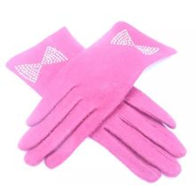 Ladies Gloves Burgundy with Diamante Bow Detail 23 CM Clothing Accessory Gift