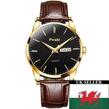 Gents Day & Date Green Face Steel Back Brown Leather Strap Watch