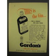 1954 Gordon's Gin Ad - For a Perfect Gin and Tonic