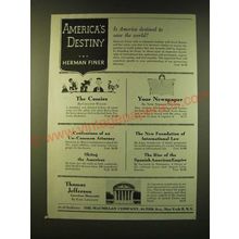 1947 The Macmillan Company Ad - America's Destiny Herman Finer