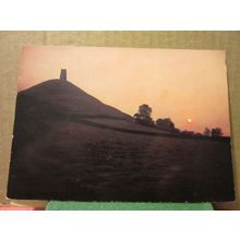 sunset at GLASTONBURY TOR, Somerset. unused postcard pub. by J Arthur Dixon =