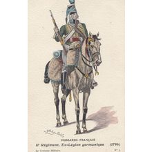 1796 Germanique Regiment Army Hussards Francais French Military Uniform Postcard