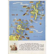 Orkneys Shetland Isles 1960s Map Sewing Wheel Scottish Postcard