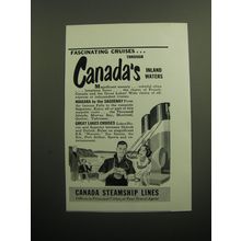 1949 Canada Steamship Lines Ad - cruises through Canada's inland waters