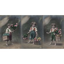 Child Girl Flower Sellers Basket 3x Antique Tinted Postcard s
