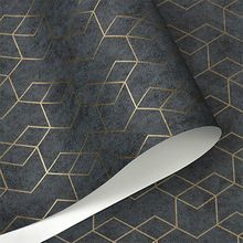 Peel and Stick Wallpaper Geometric Dark Grey Contact Paper Hexagon Gold Self Adh