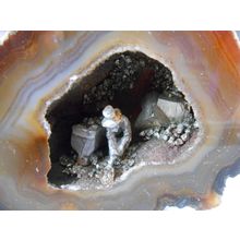 Agate Geode With Diorama Miner Working with Shovel in Crystal Cave