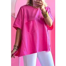 Bright Pink Patched Pocket Exposed Seam Oversize T-shirt